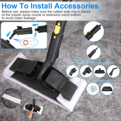 1Pc 1800W Steam Cleaning Machine With Wheels High Temperature And Pressure Steamer Cleaner With 2L Water Tank Stepless Steam Control 15 Accessories