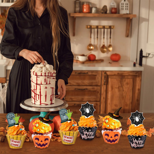 Halloween Cupcake Decoration Set - 48 Pcs with Picks & Wrappers
