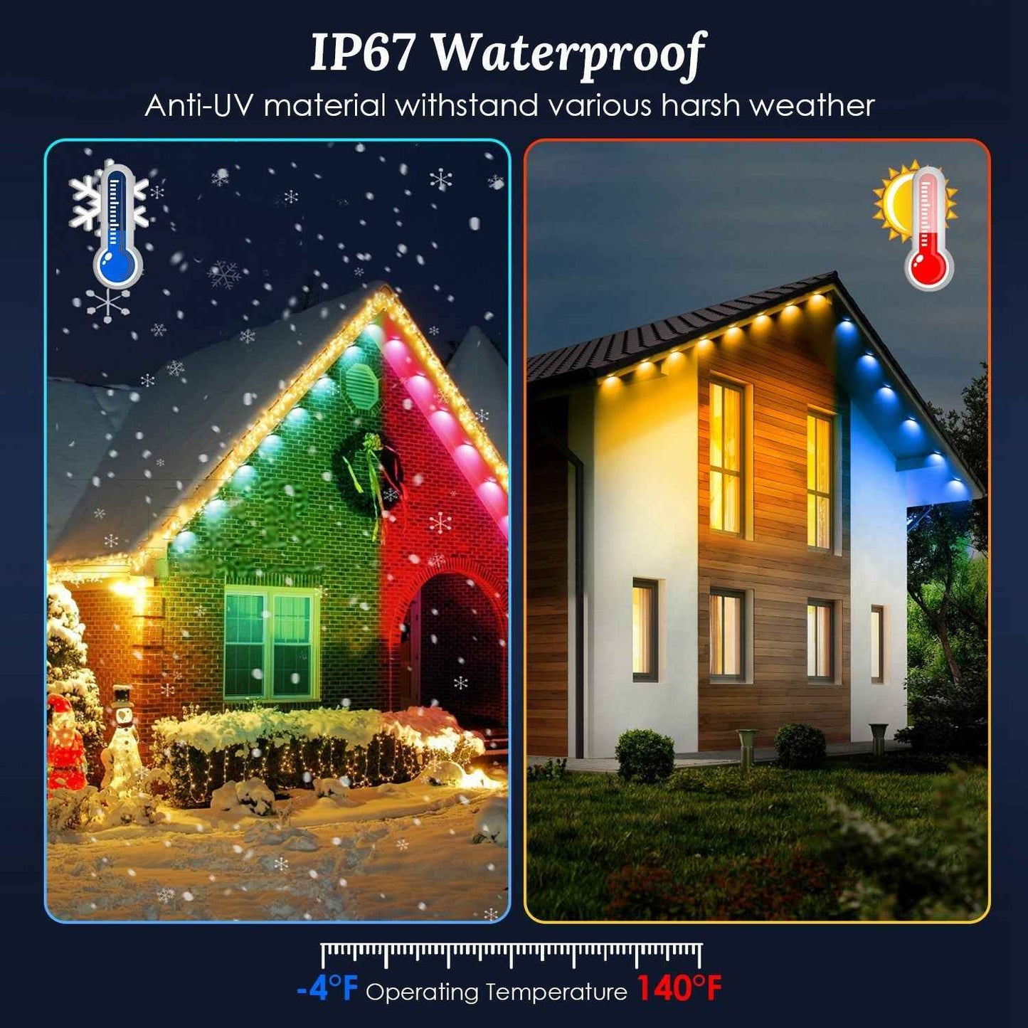 101FT Permanent Outdoor Lights - 72Pcs RGB Beads IP67 Waterproof Smart Eave Light - DropOnline.co