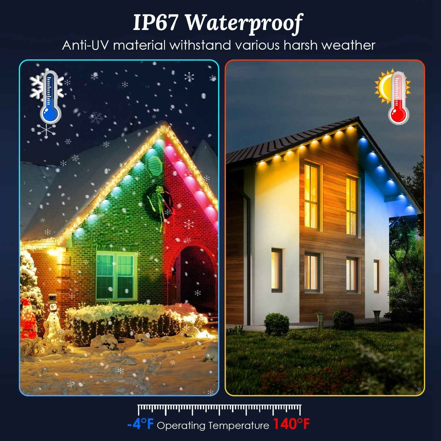 101FT Permanent Outdoor Lights - 72Pcs RGB Beads IP67 Waterproof Smart Eave Light - DropOnline.co