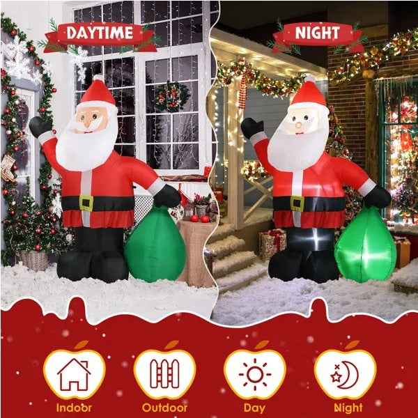6 FT Lighted Christmas Inflatable - Santa Claus with Large Gift Bag & LED Lights - DropOnline.co