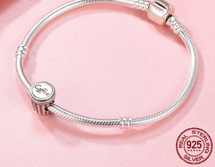 Sterling Silver Coffee Cup Charm Bead - S925 Pure Silver