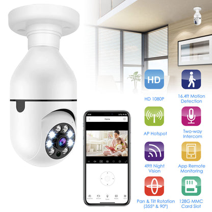 1Pc E27 WiFi Bulb Camera 1080P FHD WiFi IP Pan Tilt Security Surveillance Camera With Two-Way Audio Night Vision Motion Detection Function APP Control - DropOnline.co