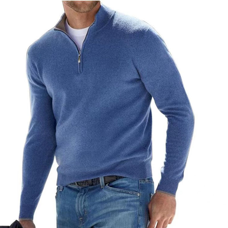Men's Fashion Casual Long Sleeve V-Neck Cashmere Zipper Top - Premium Comfort