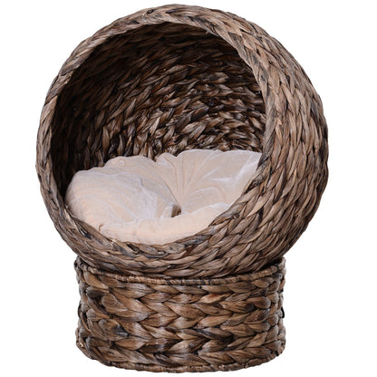 Handmade Wicker Elevated Cat Bed With Cushion Dark Brown For Kittens - DropOnline.co