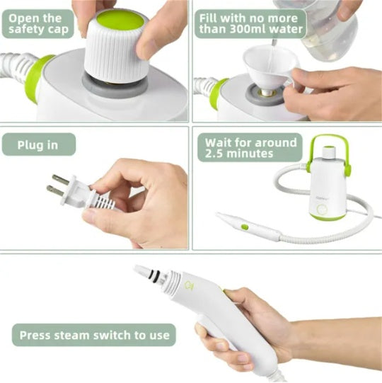 Multipurpose Steam Cleaner  High-Temp Steam, 2-3 Bar Pressure, 10.2oz Tank & Continuous Cleaning