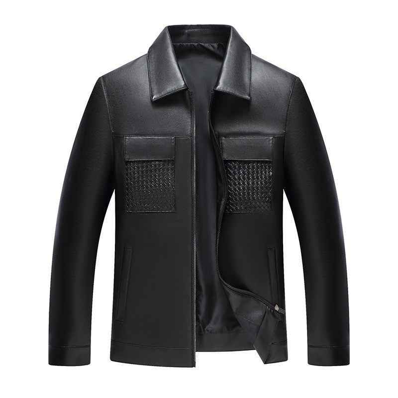 Turn-down Collar Leather Jacket For Spring And Autumn Business