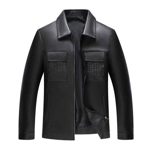 Turn-down Collar Leather Jacket For Spring And Autumn Business