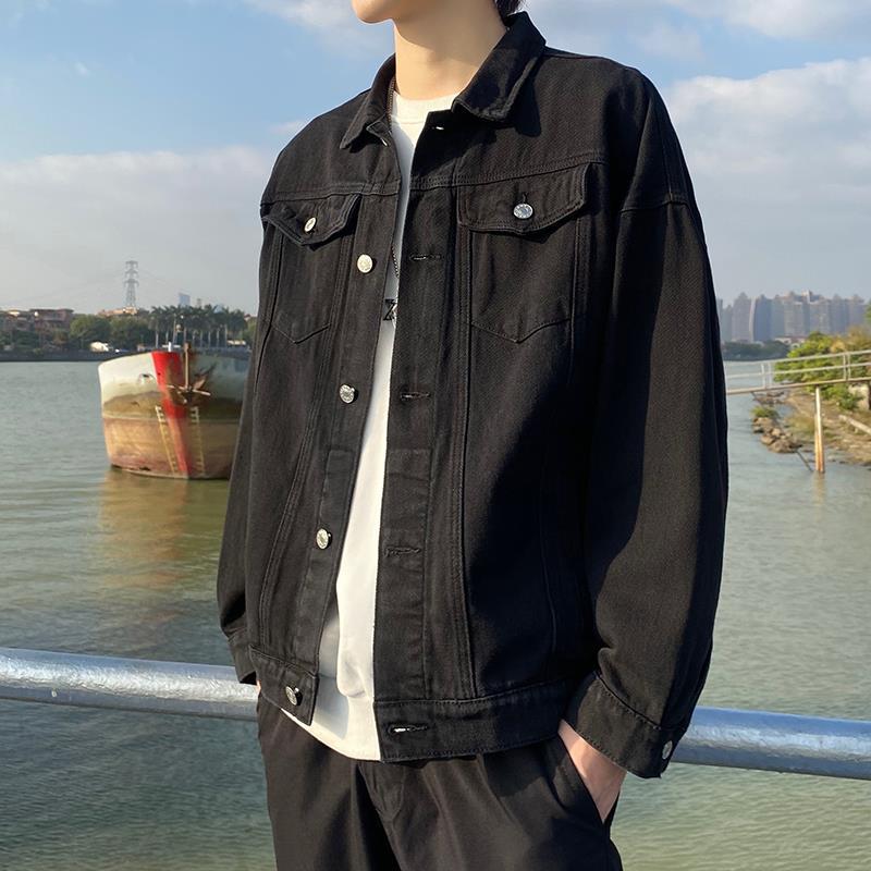 Men's Washed Denim Jacket - Loose Fit with Multiple Pockets