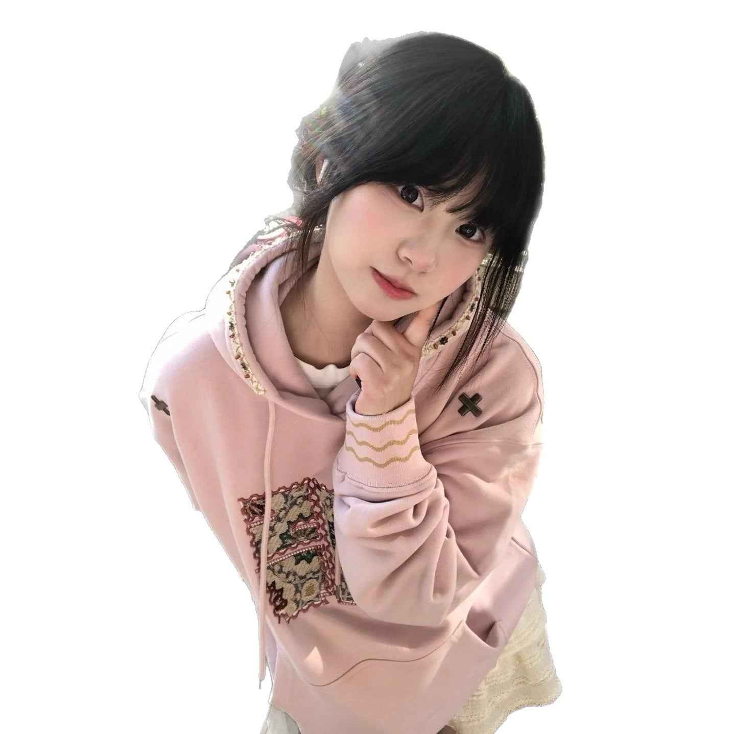 American Retro Patch Embroidery Hooded Sweatshirt Women