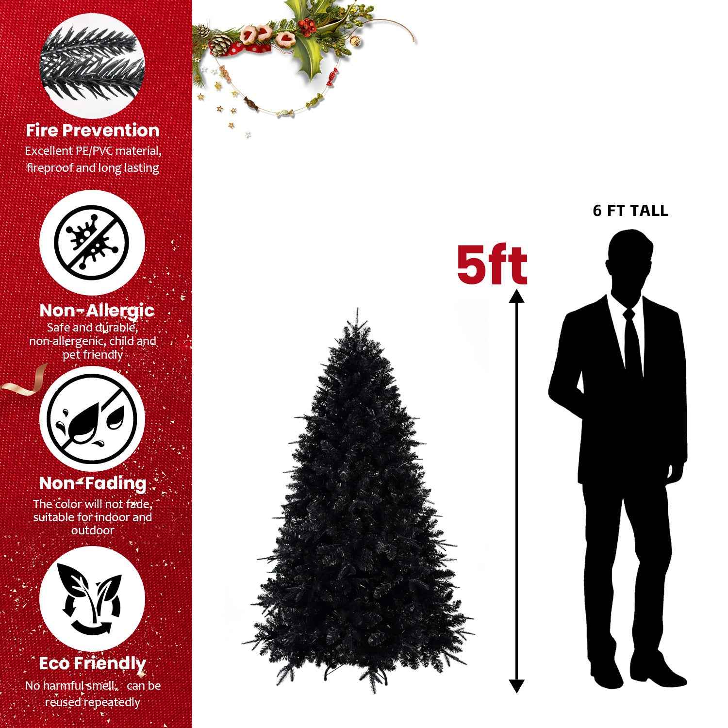 Prelit Black Christmas Tree with White Lights - PE&PVC Halloween & Xmas Tree - DropOnline.co