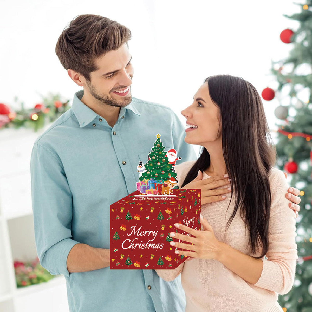 Christmas Money Box For Cash Gift Pull Surprise Money Holder Cash Gift Xmas Money Pull Box With Christmas Tree Card And Transparent Bags For Christmas Birthday New Year Party Supplies