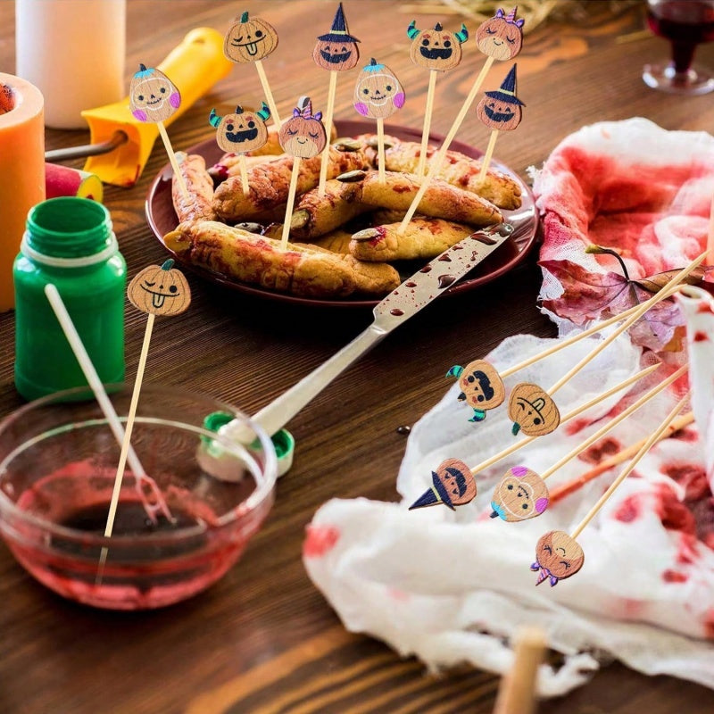 Halloween Pumpkin Bamboo Cocktail Picks - Decorative Party Toothpicks