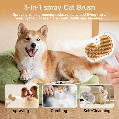 Universal Pet Steam Brush For Cats And Dogs 3-in-1 Spray Hair Removal Comb With Waterless Shampoo And Ear Towel,Tiktok, Amazon, Walmart Banned - DropOnline.co