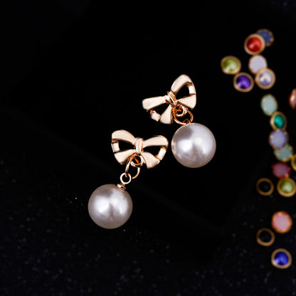 Hypoallergenic Heart-Shaped Zircon Earrings - Women's Bow Pearl Earrings - DropOnline.co