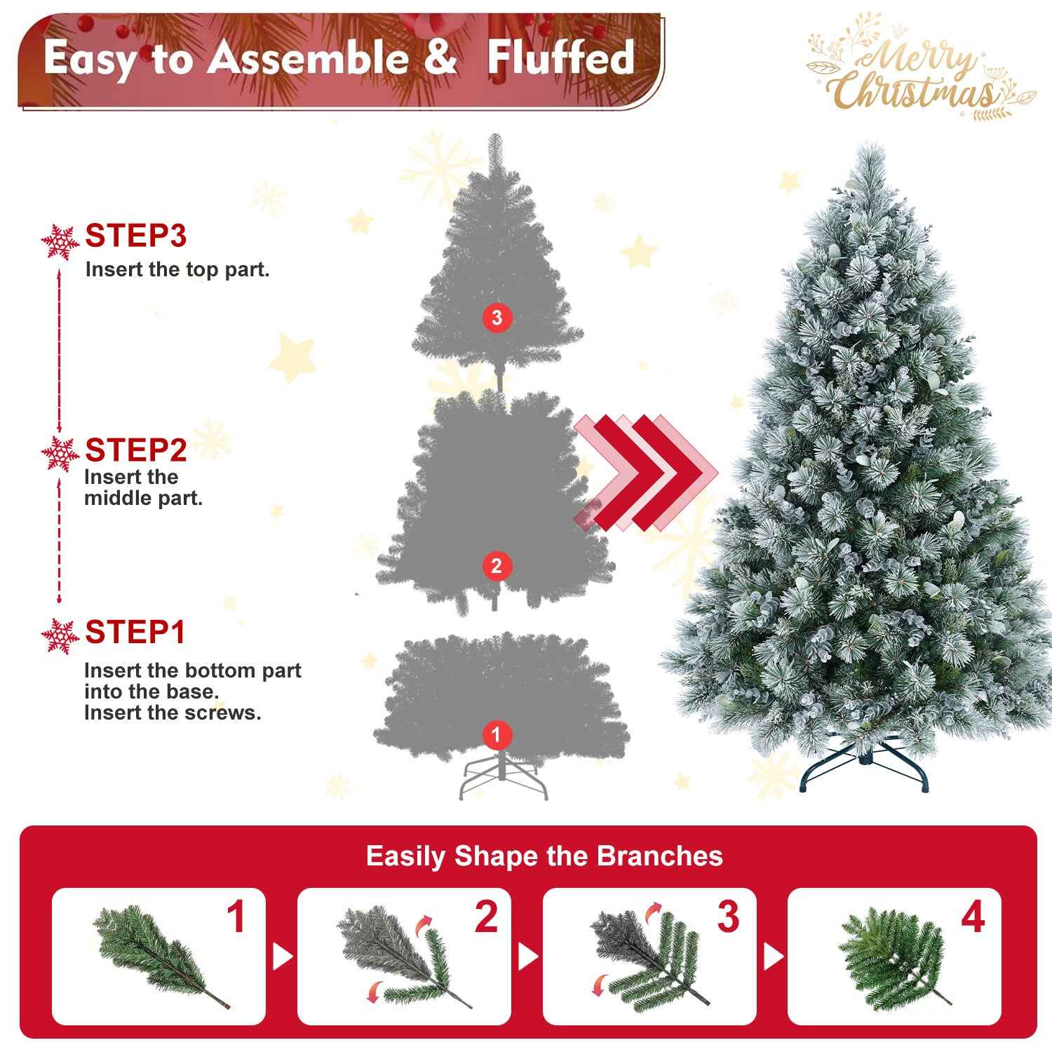 4FT Snow Flocked Christmas Tree - Premium Artificial with 404 Mixed PE Leaves