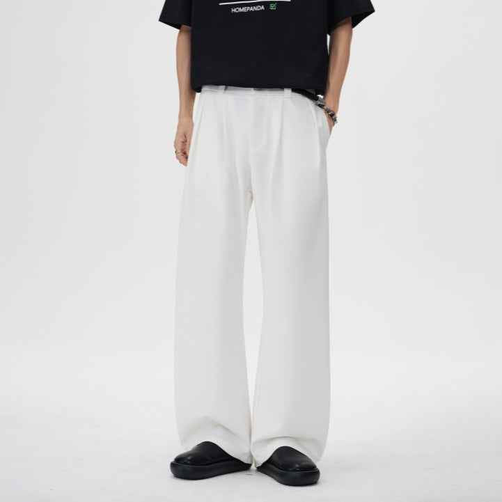 Bamboo Textured Curved Knife Casual Pants With Drape And Floor-sweeping Style