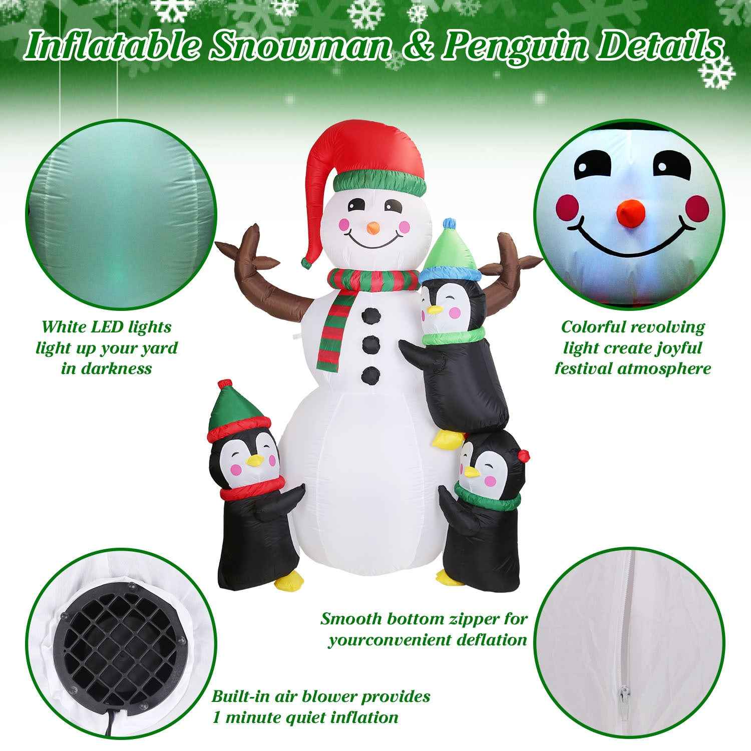 5.9FT Christmas Inflatable Outdoor - Snowman Penguin with LED Light Built-in Blower - DropOnline.co