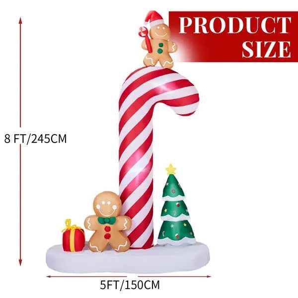 8.2FT Inflatable Giant Candy Cane with Gingerbread Men - LED Christmas Yard Decoration - DropOnline.co