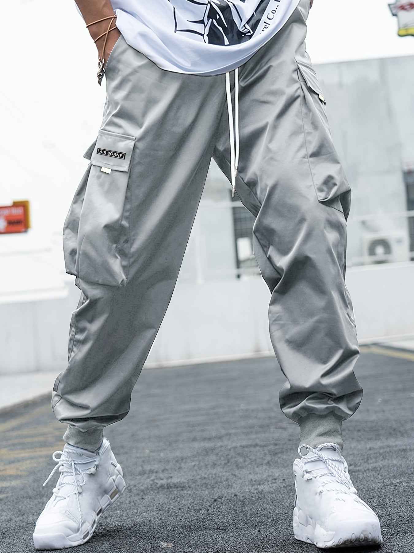 Men's Multi-Pocket Cargo Pants - Hip-Hop Streetwear Drawstring Trousers