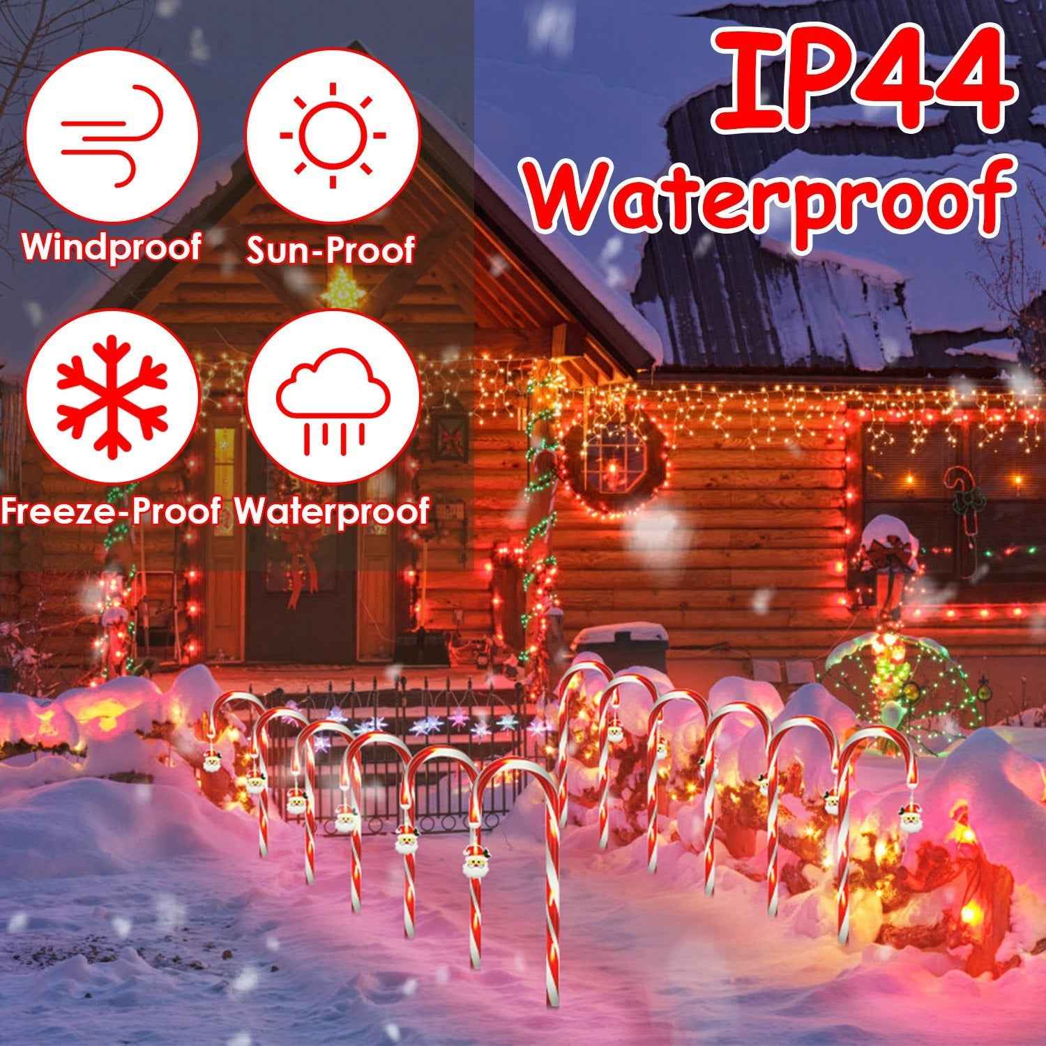 Solar Christmas Candy Cane Lights - 12 Candies 72LEDs IP44 Waterproof 8 Modes - DropOnline.co