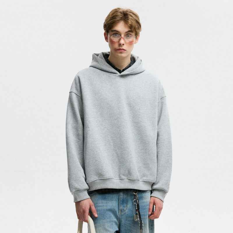 Short Wide Fleece Hooded Sweatshirt For Men And Women In American Solid Color