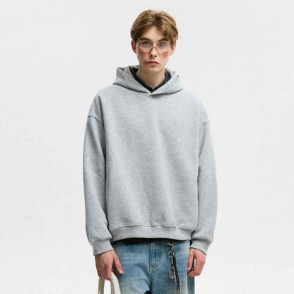 Short Wide Fleece Hooded Sweatshirt For Men And Women In American Solid Color