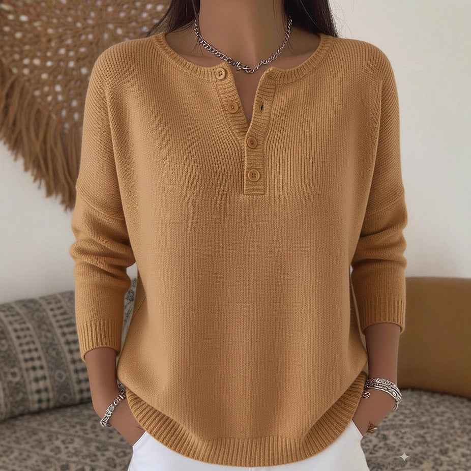 Woolen Button V-Neck Women's Sweater