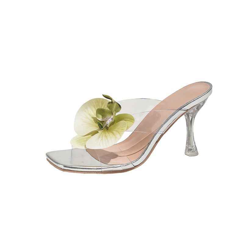 New Flower Decoration Export Large Size Women's High Heel Sandals