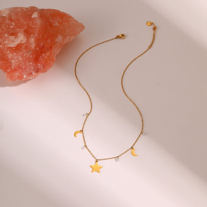 European And American Fashion Special-interest Color Zircon Star Pendant Stainless Steel Necklace - DropOnline.co