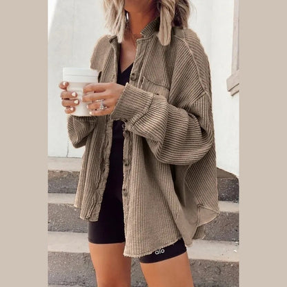 Women's Patchwork Irregular Shirt Jacket - Loose Long Sleeve Top - DropOnline.co