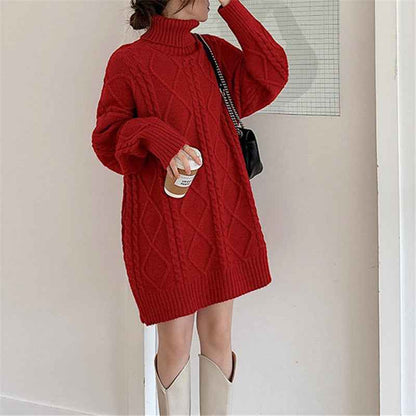 High-neck Design Cable Knit Sweater Women Autumn