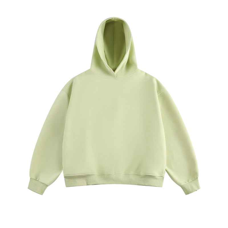 Short Wide Fleece Hooded Sweatshirt For Men And Women In American Solid Color