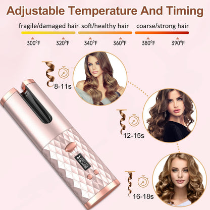 Portable Automatic Hair Curler, Ceramic Rotating Wireless Auto Curling Iron Wand, Portable USB Rechargeable Spin Curler For Hair Styling - DropOnline.co