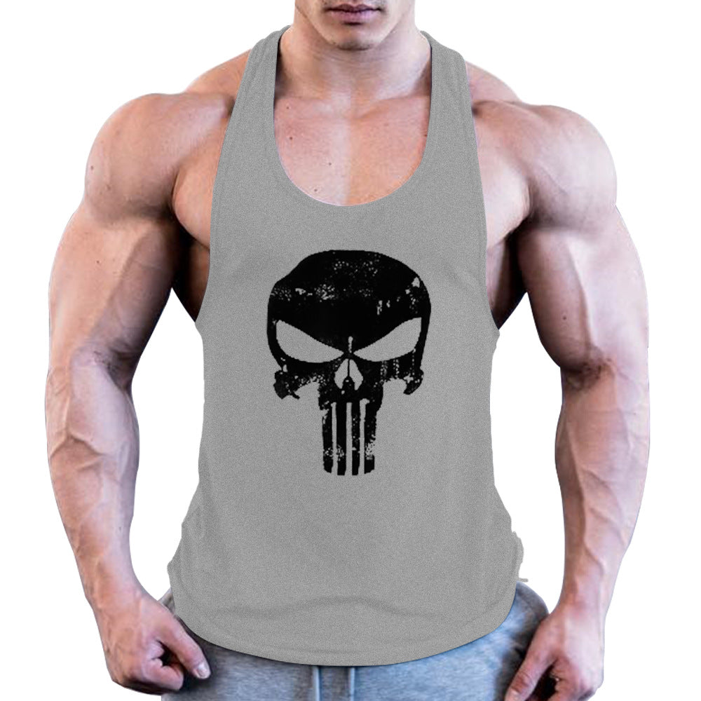 Men's Retro Skull Print Wide Shoulder Tank Top - Vintage Style