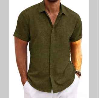Men's Solid Color Loose Linen T-Shirt - Short Sleeve Casual Tee