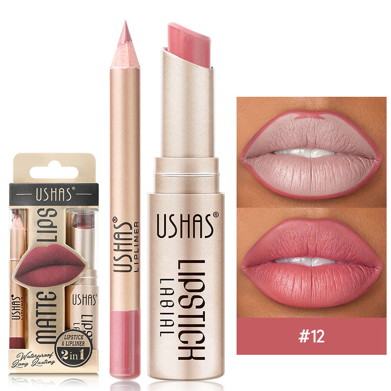 Long-Lasting Matte Lipstick & Lip Liner Set - Waterproof Non-Transfer 12 Color Collection