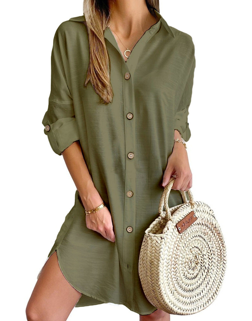 Autumn Casual Long Sleeve Lapel Button Shirt Dress - Women's Professional Style