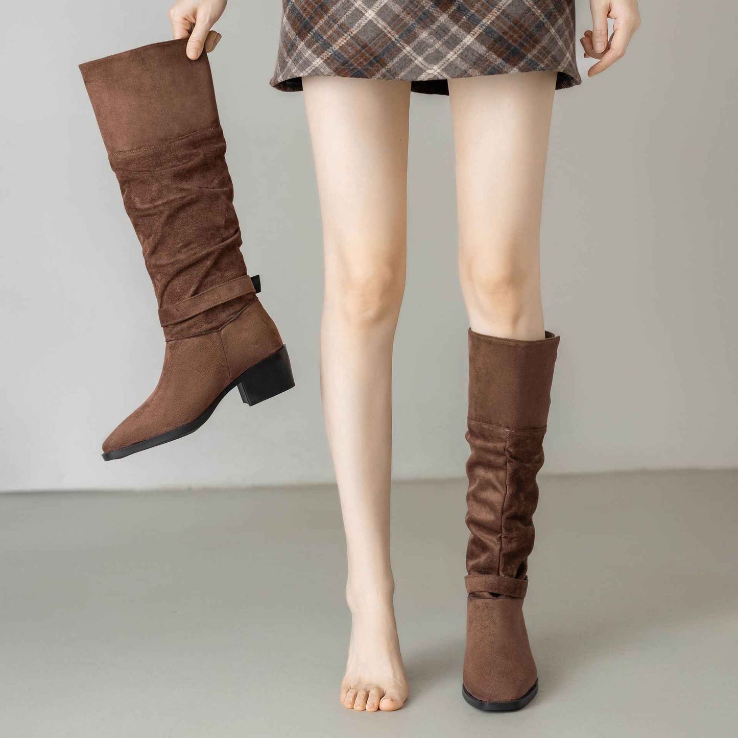 Chunky Heel Wrinkled Stacked Ankle Martin Boots