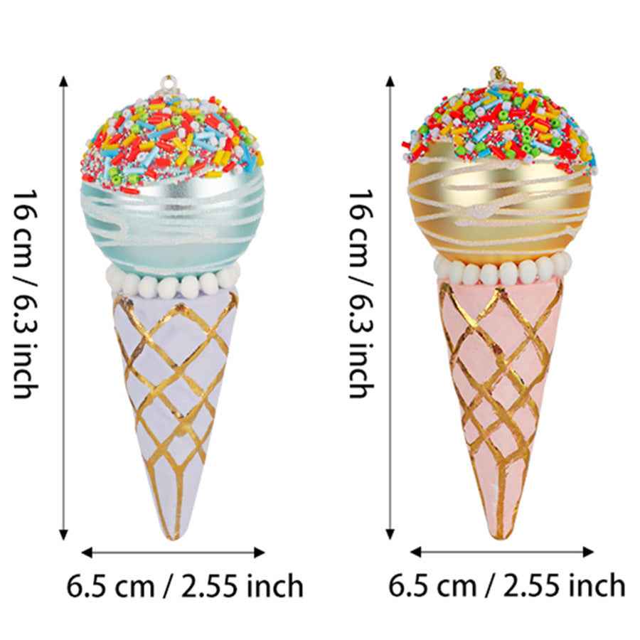Glass Ice Cream Cone Christmas Ornament - Decorative Pendant Tree Decoration (2pc Set) - DropOnline.co
