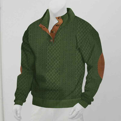 Men's Stand Collar Jacquard Knit Pullover Sweater - Long Sleeve Textured Pattern