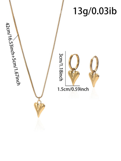 Lxalty 18K Gold Plated Stainless Steel Heart Jewelty Set For Women-Waterproof Hypoallergenic Necklace&Earrings Gift For Girlfriend Birthday Wedding Anniversary Daily Wear - DropOnline.co