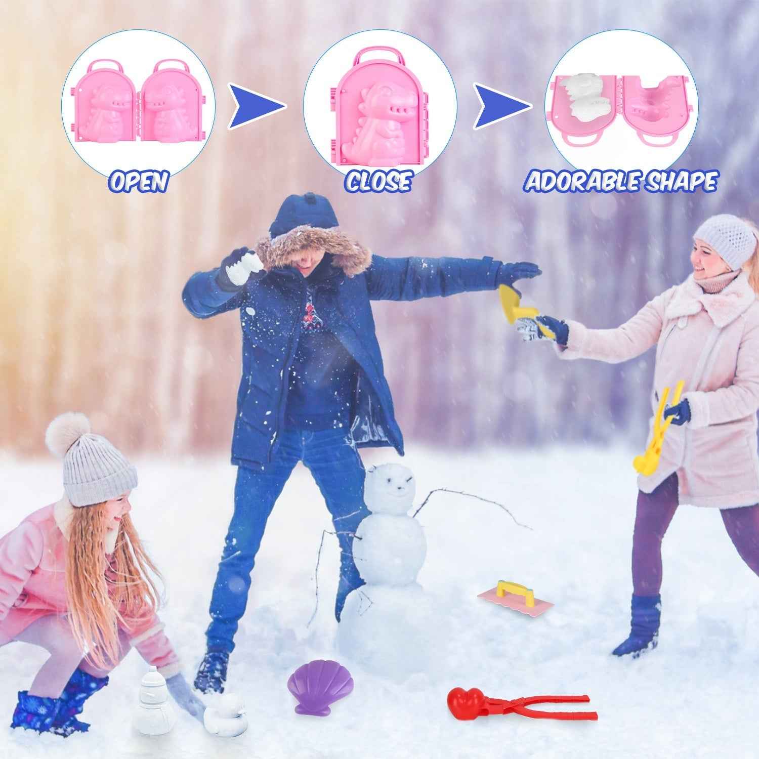 Set of 15Pcs Winter Snowball Tool Kit - Kids Snow Molds Outdoor Beach Toys - DropOnline.co