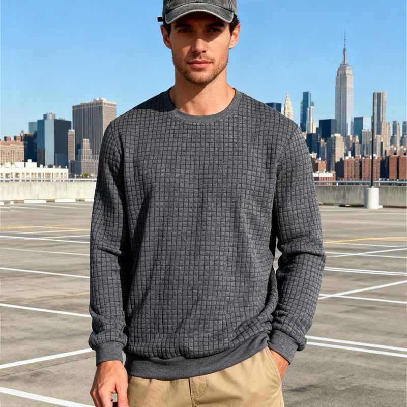 Loose Casual Men's Simple Sporty Jacquard Round-neck Long-sleeved Sweatshirt