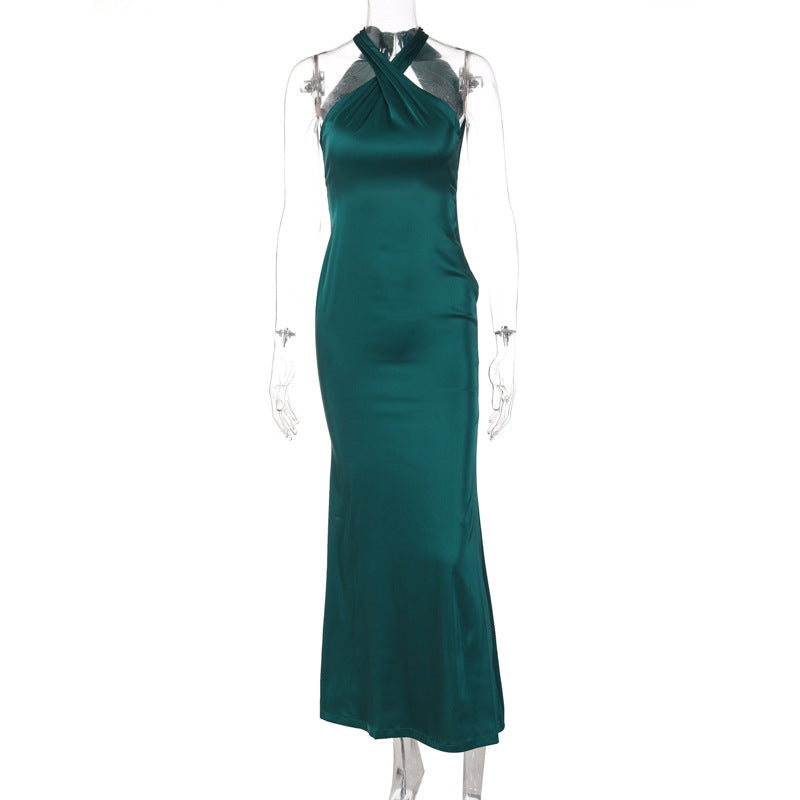 Solid-Color Sleeveless Backless Dress - Elegant Minimalist Style for Women