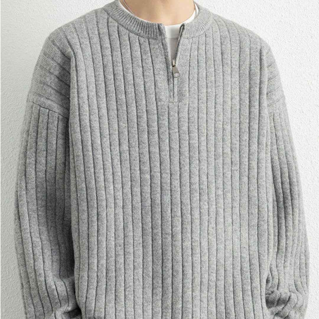 Half Zipper Sweater Loose Pullover Texture Knitted Men