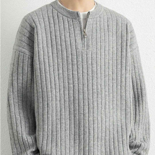 Half Zipper Sweater Loose Pullover Texture Knitted Men