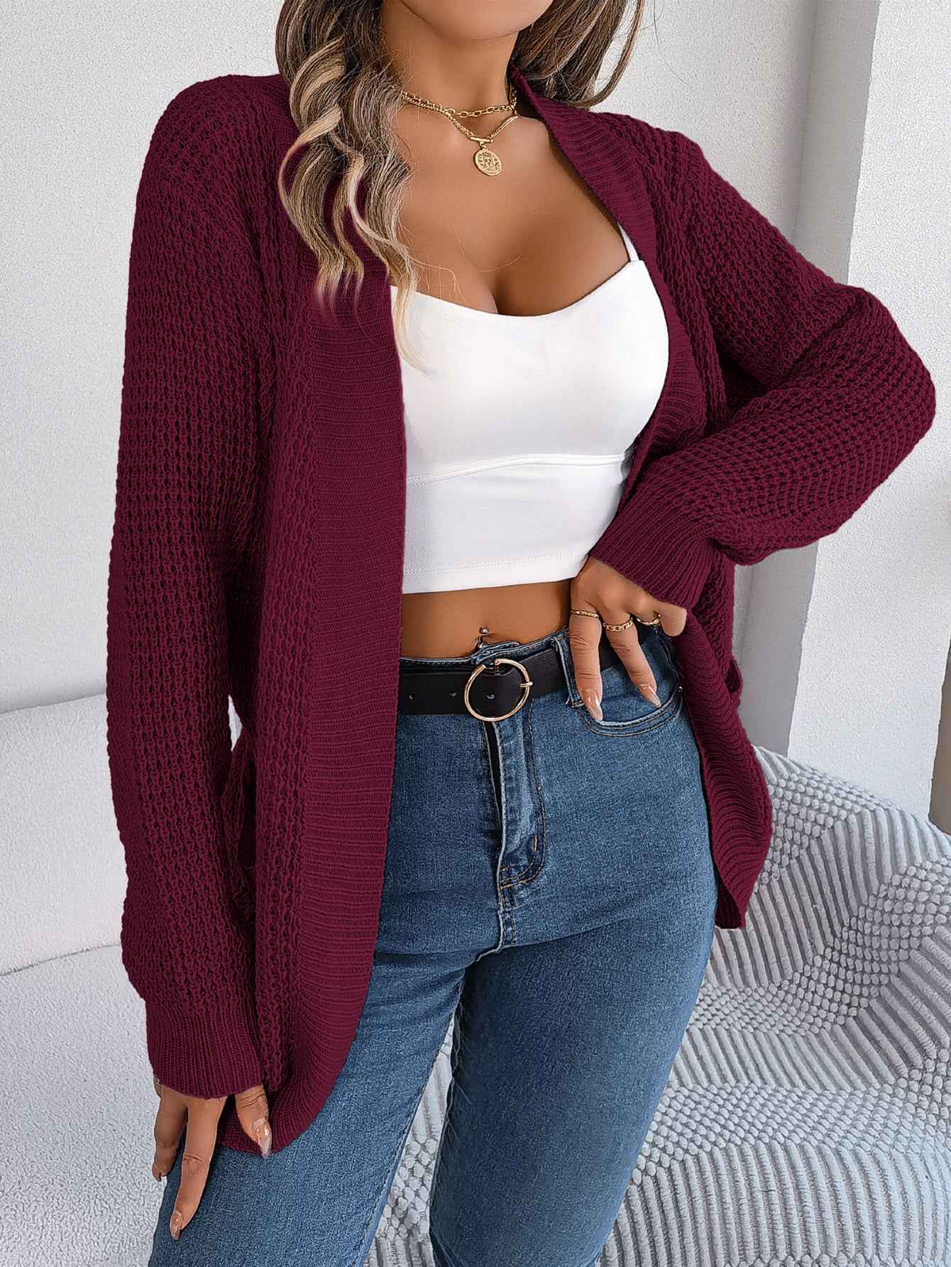 Women Casual Pocket Long Sleeve Knit Cardigan Sweater