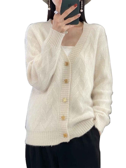 V-neck Long-sleeved Knitted Cardigan Simple And Loose-fitting Sweater Coat