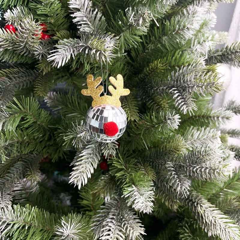 5 Pcs Christmas Silver Disco Mirror Ball - Reflective Elk Horns Xmas Ornaments (8x5x5cm) - DropOnline.co